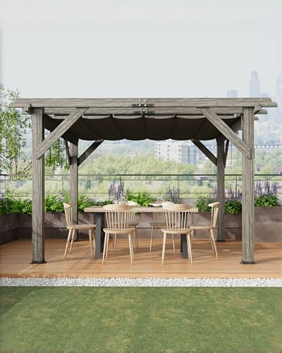 DEXSO 10' x 12' Cedar Wood Pergola with Retractable Shade Canopy Charcoal Gray