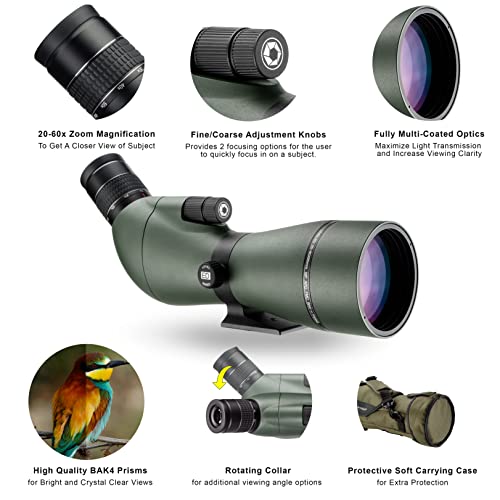 BARSKA Level ED 20-60x85mm Spotting Scope with Carrying Case Green