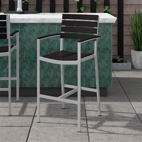 Home Square Aluminum Frame Patio Bar Arm Stool Set of 3 Espresso