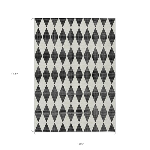 HomeRoots 9' X 12' Black Geometric Washable Non-Skid Indoor Outdoor Area Rug