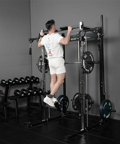 EonfitOmni Smith Machine Power Cage Multifunctional Squat Rack with Smith Bar, Pulley System for Strength Training Equipment 1000lbs Red3