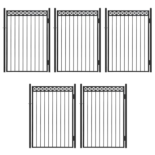 Fencer Wire Heavy Duty Flat Top X-Pattern Decorative Fence Gate 6FT x 4FT Black Pack of 5