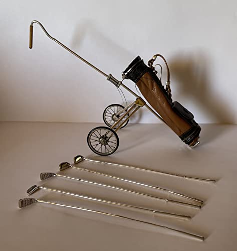 Sacchetti Sterling Silver Miniature Golf Cart with Leather Golf Bag