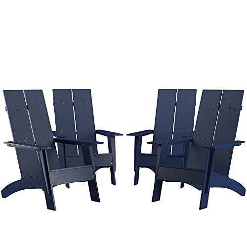 EMMA + OLIVER Set of 4 Navy Modern Dual Slat Back Adirondack Chairs