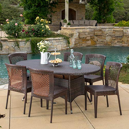 Christopher Knight Home Lennox 7-Pc Outdoor Wicker Dining Set Multibrown