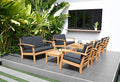 Amazonia Prescott Patio 8-Piece Deluxe Conversation Set Light Teak Finish Black
