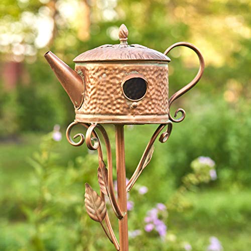 Zaer Ltd. Copper Colored Teapot Birdhouse Garden Stakes Set of 6