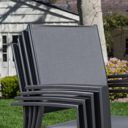 Hanover Cameron 7-Piece Modern Outdoor Dining Set with 6 Folding Sling Chairs and Expandable Table, Grey
