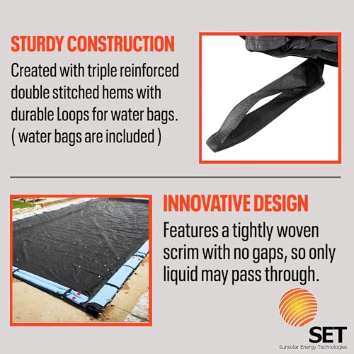 SET SunSolar Energy Technologies Mesh InGround Winter Pool Cover 30x60 Foot Rectangle Swimming Pool - Durable Loops 8-Yr Warranty