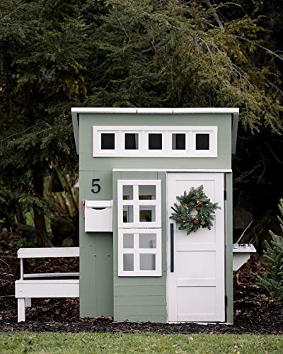 KidKraft Modern Outdoor Wooden Playhouse with Picnic Table, Mailbox, and Grill White