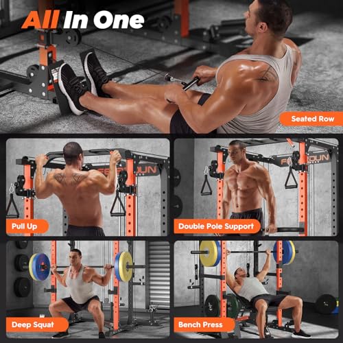 FEIERDUN Multi-Function Squat Rack Power Cage FLA01 with Cable Crossover System Orange