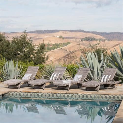 Noble House Crete Outdoor Aluminum Chaise Lounge Set of 4 Grey