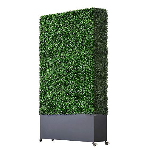 AGPL Artificial Hedge Wall with Stainless Steel Planter Box Green 48"W x 12"D x 82"H