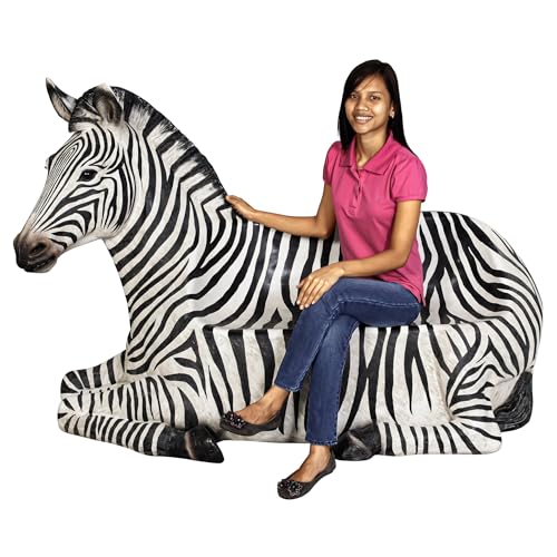 Design Toscano African Striped Zebra Photo-Op Sculptural Bench 68 Inch Black/White