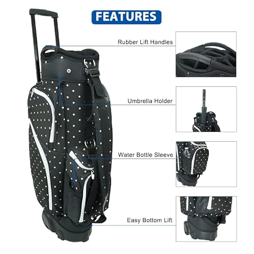 RJ GOLF RJ Sports Carter 14 Way Divider Top Transport Golf Cart Bag with Wheels/Handle Polka Dot