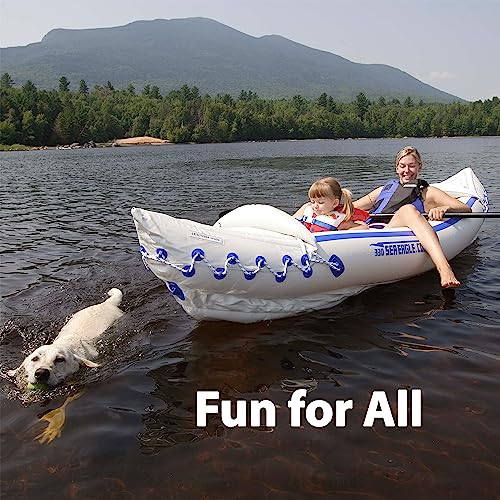 Sea Eagle SE330 Two Person Inflatable Sport Kayak with Seats, Paddles, Bag, Electric Pump White/Blue