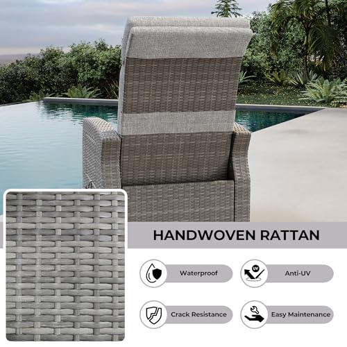 Reljofum Outdoor Wicker Recliner Chair Set of 2 Grey
