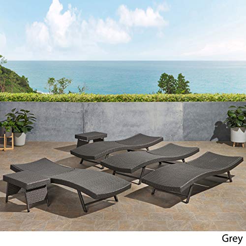 Great Deal Furniture Outdoor 6 Piece Wicker Chaise Lounge Set Grey