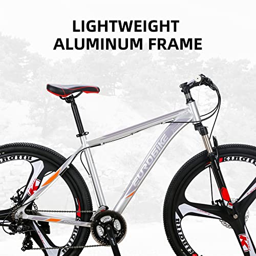 EUROBIKE Mountain Bike 29" Men Lightweight Aluminum Frame 21-Speed Bicycles for Mens Bikes (Silvery)