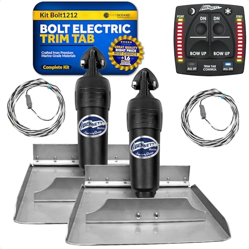 Bennett Marine Bolt Electric Trim Tab System 12" x 12" Complete Kit Black and Silver