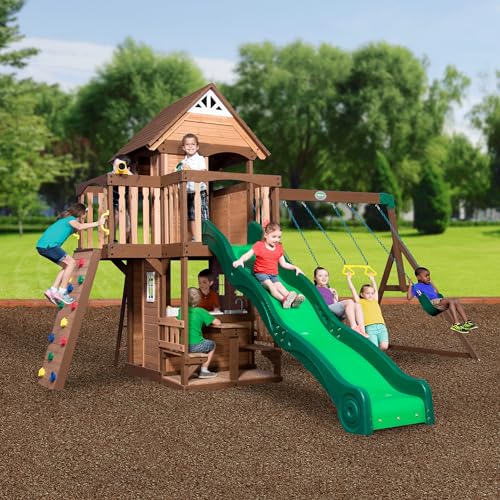 Backyard Discovery Mount Triumph Cedar Swing Set Light Brown