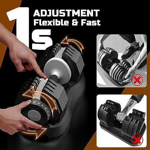 ATIVAFIT Adjustable Dumbbell for Workout Strength Training Fitness Weight Gym Set 55LB-Pair
