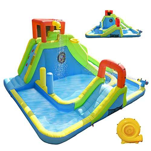 Tobargar Inflatable Water Slide Park with Dual Pools, Climbing Wall & Games, Multicolor
