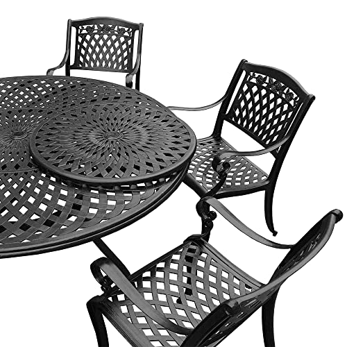 Oakland Living Modern Ornate Outdoor Mesh Aluminum 59-in Black Round Patio Dining Set with Lazy Susan and Six Chairs