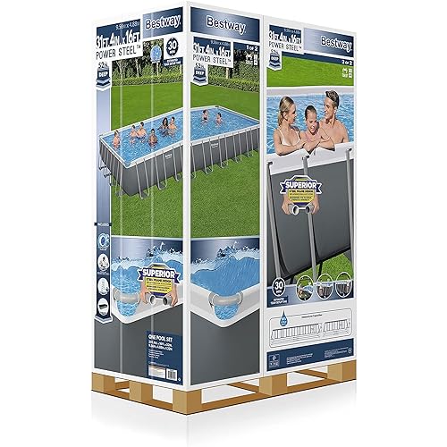 Bestway Power Steel Rectangular Above Ground Swimming Pool Set Gray