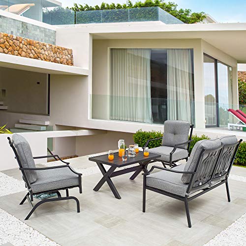 LOKATSE HOME 4-Piece Outdoor Bistro Furniture Set with Cushions Grey