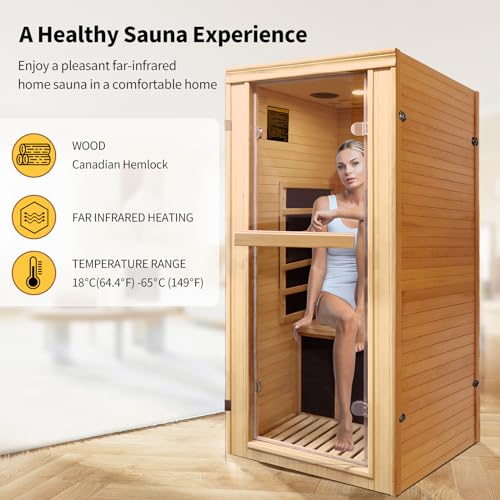 HOSAUNA 1 Person Infrared Sauna Hemlock Wood with LCD Control 980W Indoor