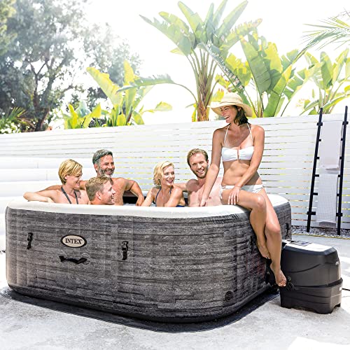 Intex PureSpa Plus 6 Person Inflatable 94" Square Outdoor Hot Tub Spa with 170 Bubble AirJets, Insulated Cover & LED Color Changing Lights Square Greystone