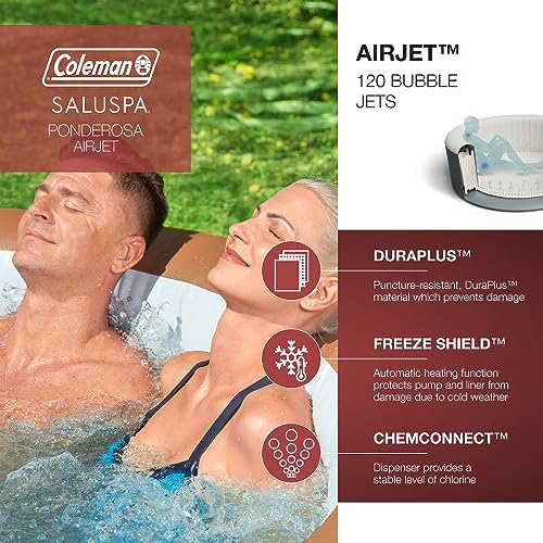 Coleman SaluSpa Ponderosa AirJet Inflatable Hot Tub with Non-Slip Seat, Gray