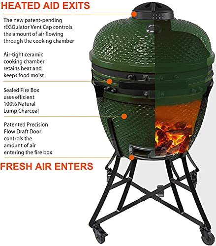 SUFUL 24-Inch Charcoal Kamado Grill with Side Table Green