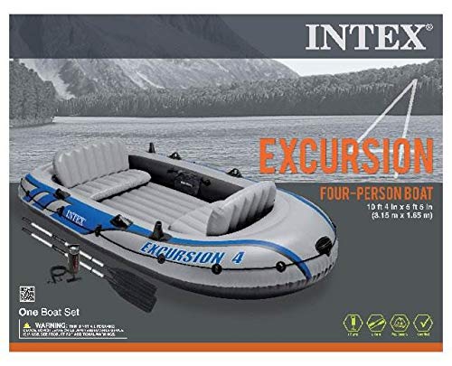 Intex Excursion 4 Inflatable Raft Set with 2 Trolling Motors