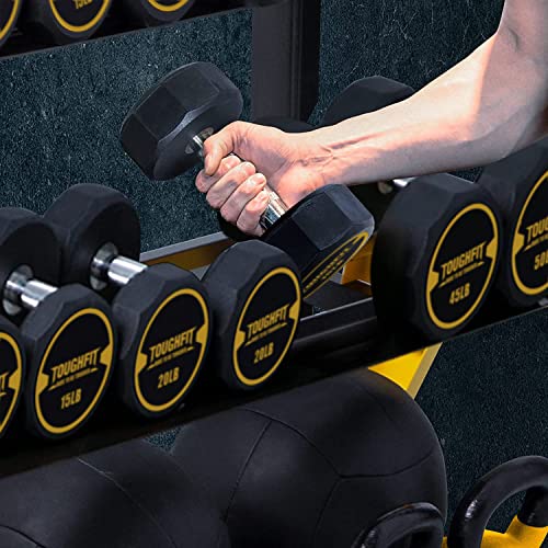 ToughFit 520LBS Dumbbell Set With 3-Tier Rack - PEV Coated Iron Handle - Black & Yellow