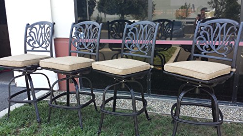 Patio Land Elizabeth Outdoor Armless Swivel Bar Stools Cast Aluminum Bronze with Walnut Cushions