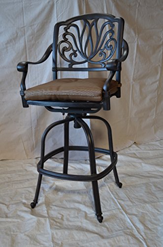 Patio Land Elizabeth Outdoor Patio Set 6pc Swivel Barstools 30" H Dark Bronze Cast Aluminum Walnut