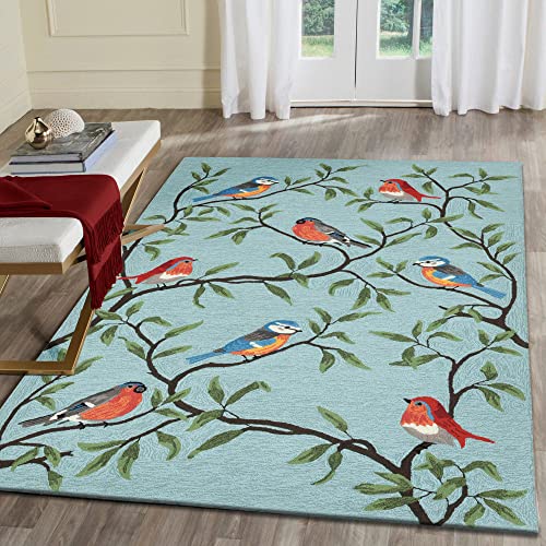 Liora Manne Aqua Ravella Birds on Branches Indoor/Outdoor Rug 8'3" x 11'6" Blue