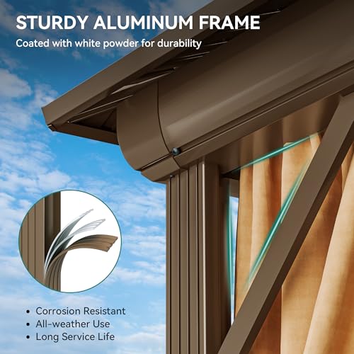 YITAHOME 12x12ft Hardtop Gazebo with Nettings and Curtains Bronze