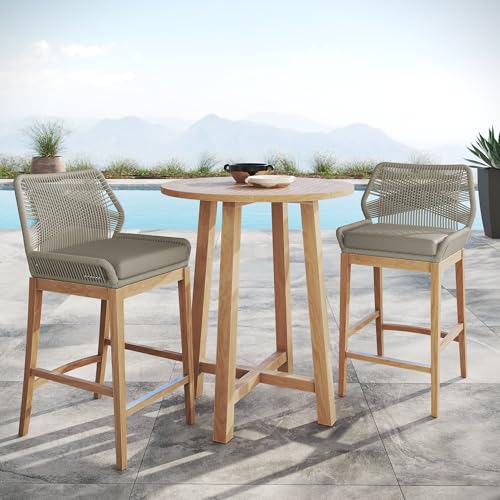 Modway Wellspring 3-Piece Teak Wood Outdoor Bar Set Light Gray Greige