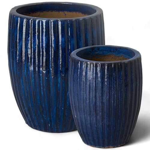 Emissary 21" Blue Stoneware Round Planter