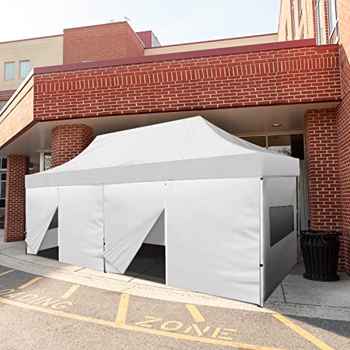 BANNER BUZZ EZ Pop Up Canopy Tent 20x10 with Sidewalls and Mesh Windows White