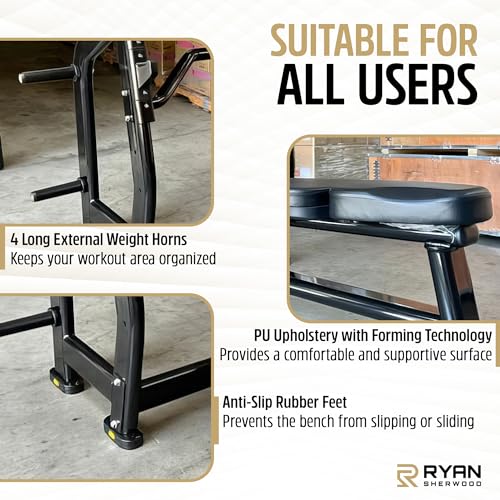 Ryan Sherwood Olympic Bench Chest Press with 4 Long External Storage Weight Horns Black