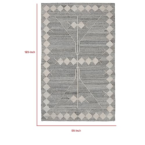 Benzara Handwoven Polyester Area Rug 8x10 Gray Geometric