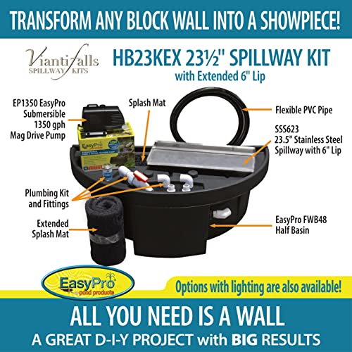EasyPro Pond Products Vianti Falls Kit 23.5” Stainless Steel Spillway with Basin & EP1350 Pump No Light