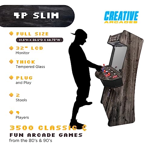 Creative Outdoor Distributor Full Size Arcade Machine 4 Player 3500 Games Woodgrain Dark Gray