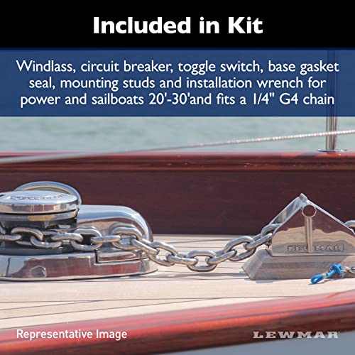 Lewmar Pro Sport 550 12V Windlass for 1/4" G4 Chain, Manual Freefall, Maximum Pull 550 lbs., Port Side Mounted for Boats 20'-30'