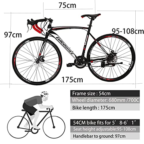 EUROBIKE XC550 Road Bike 21 Speed Women's Bicycle Disc Brake 700C Commuter Bike 54cm-32 Spoke