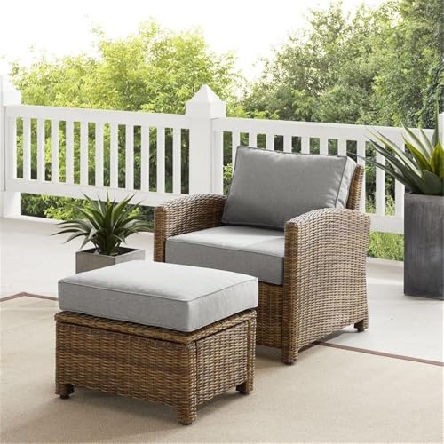 Afuera Living 2-Piece Wicker/Rattan Armchair & Ottoman Gray and Brown